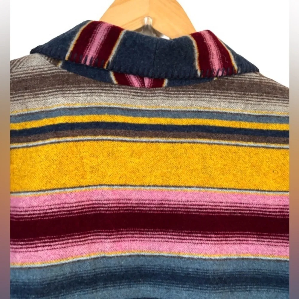 VINTAGEY2K Southwst Blnkt Stripe wool blnd lined blzr w blnkt stitch SZ S ethnic